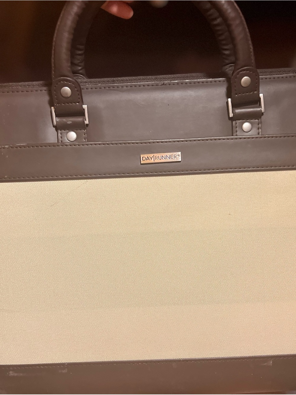 Men's Brown and Cream Briefcase Bag